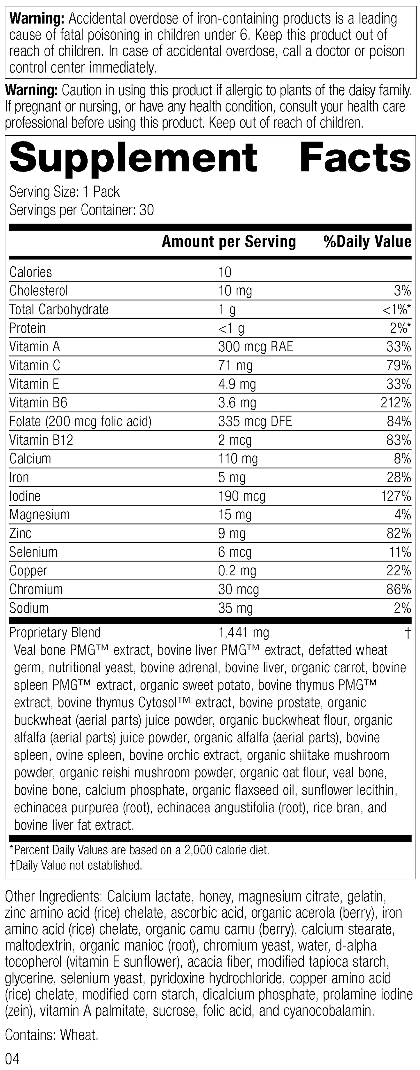 Immune System Health Pack, Rev 03 Supplement Facts