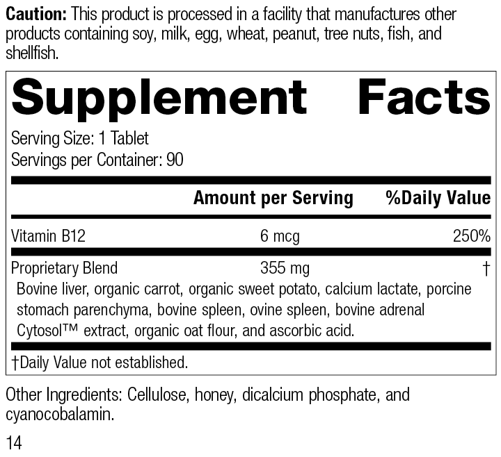 
                  
                    Cataplex® B12, 90 Tablets, Rev 14 Supplement Facts
                  
                
