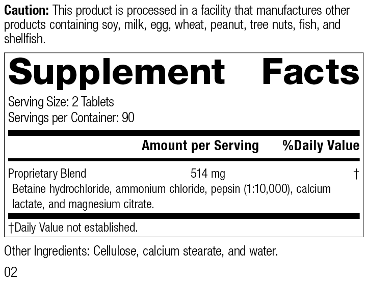 
                  
                    Betaine Hydrochloride, Rev 02 Supplement Facts
                  
                