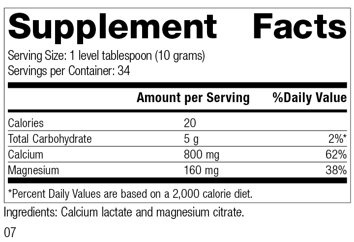 
                  
                    Calcium Lactate Powder, 12 Ounces, Rev 07 Supplement Facts
                  
                