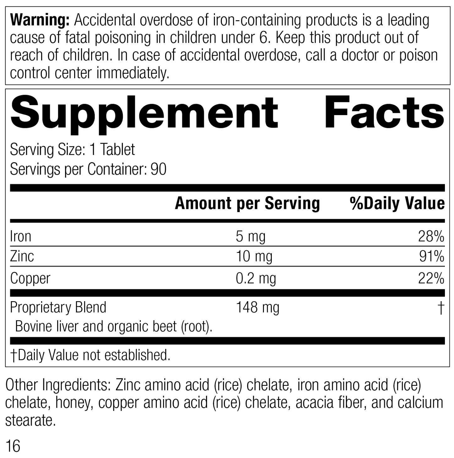 Zinc Complex, formerly known as Chezyn®, 90 Tablets, Rev 16 Supplement Facts