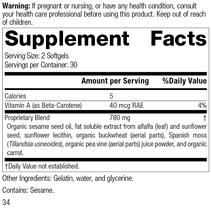 
                  
                    Chlorophyll Complex™, 60 Softgels, Rev 33, Supplement Facts
                  
                