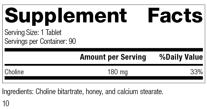 
                  
                    Choline, 90 Tablets, Rev 09 Supplement Facts
                  
                
