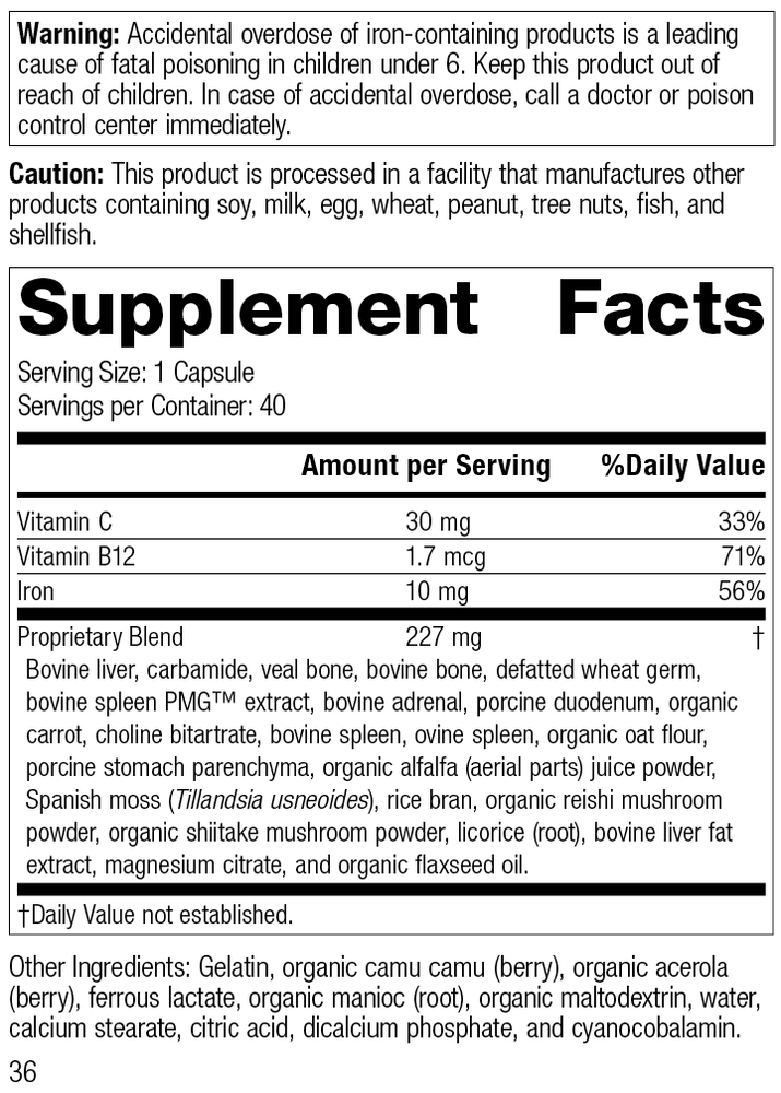 
                  
                    Ferrofood®, 40 Capsules, Rev 35 Supplement Facts
                  
                