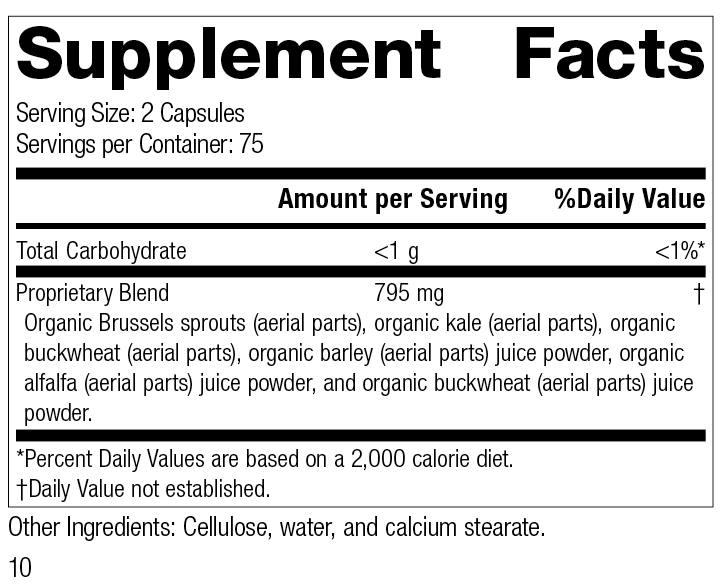 
                  
                    SP Green Food®, 150 Capsules, Rev 10 Supplement Facts
                  
                