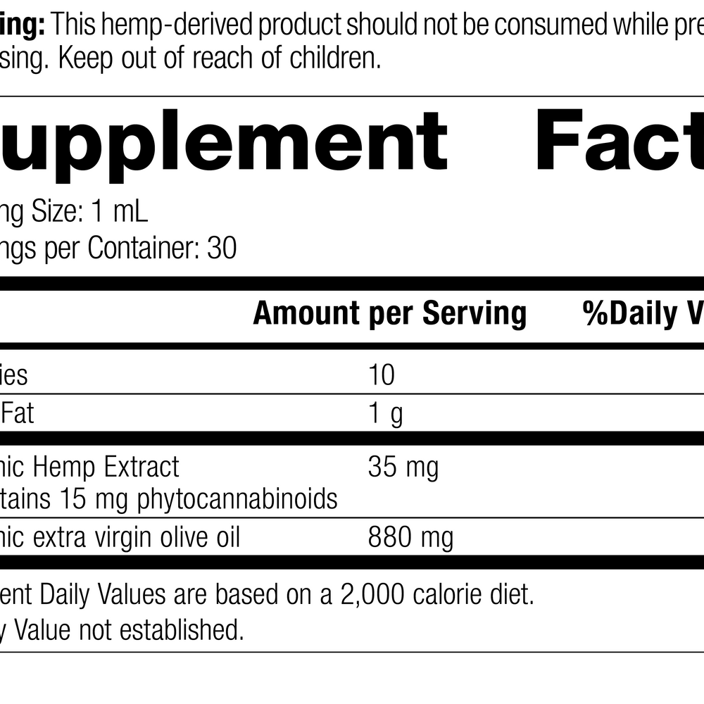 
                  
                    Hemp Oil Liquid 30 mL Rev 03 Supplement Facts
                  
                