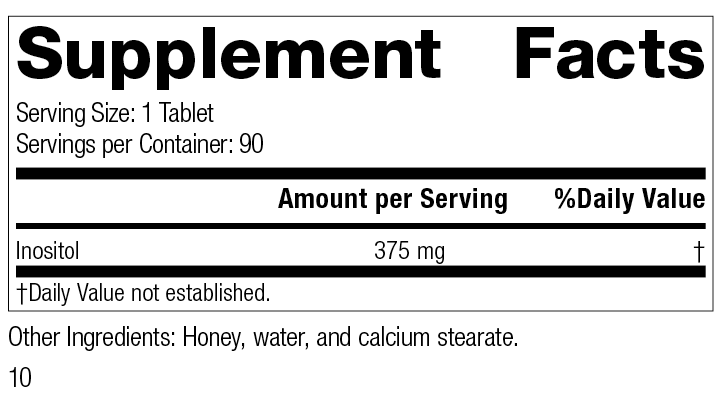 
                  
                    Inositol, 90 Tablets, Rev 10 Supplement Facts
                  
                