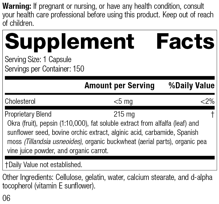 
                  
                    Okra Pepsin E3, 150 Capsules, Rev 03 Supplement Facts
                  
                