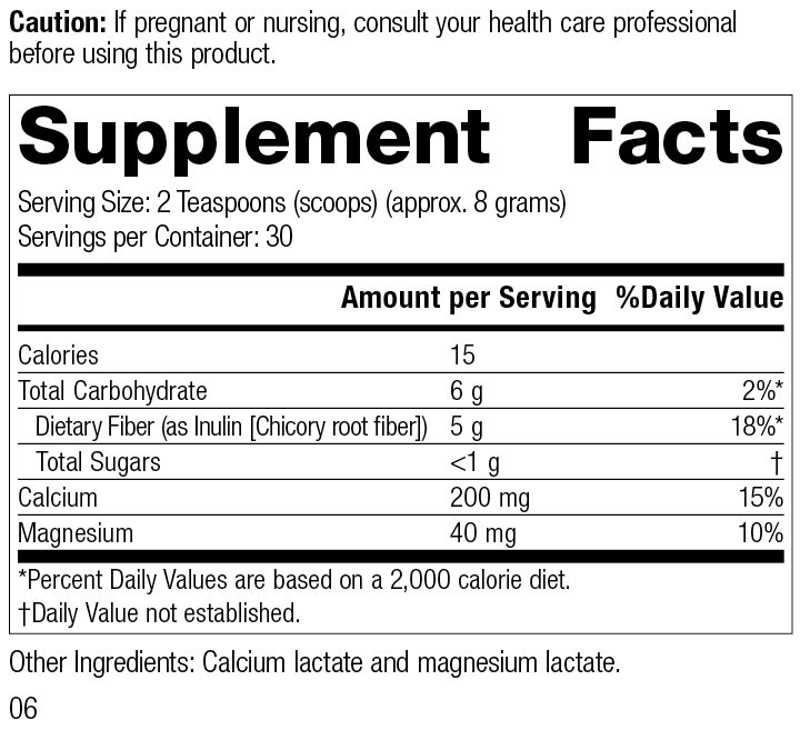 
                  
                    Prebiotic Inulin, Rev 06 Supplement Facts
                  
                