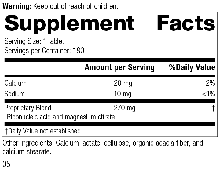 
                  
                    Ribonucleic Acid (RNA), 180 Tablets, Rev 04 Supplement Facts
                  
                