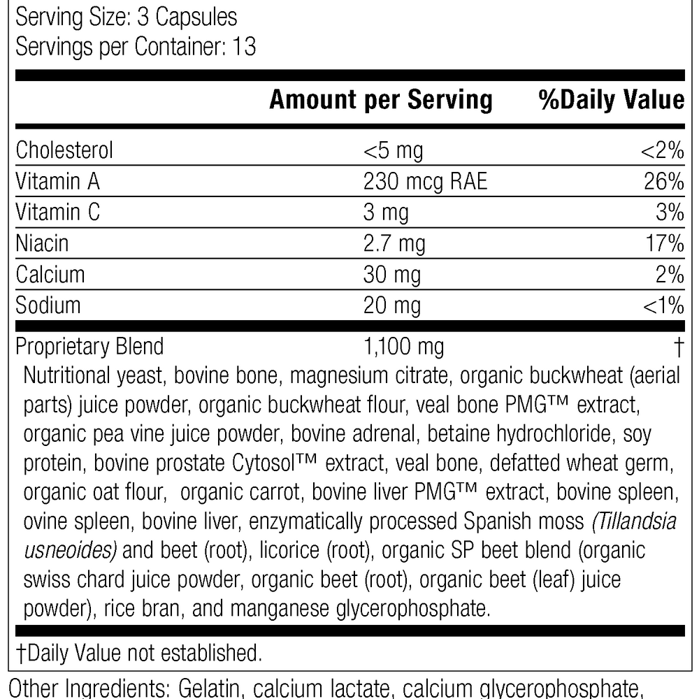
                  
                    Rumaplex®, 40 Capsules, Rev 23 Supplement Facts
                  
                