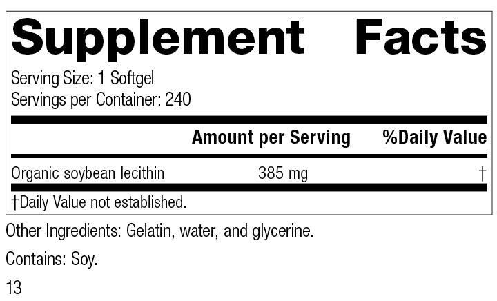 
                  
                    Soybean Lecithin, 240 Softgels, Rev 13 Supplement Facts
                  
                