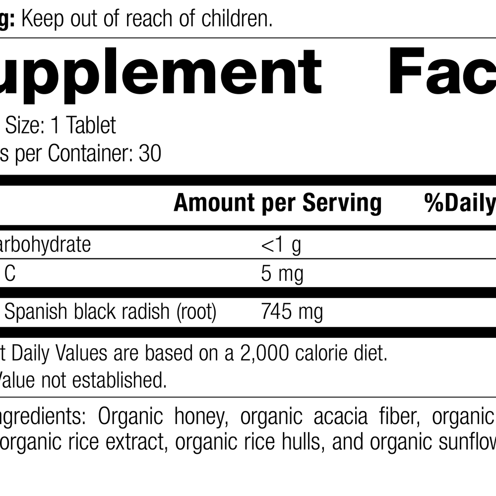 
                  
                    Spanish Black Radish, 20 Tablets, Rev 01 Supplement Label
                  
                