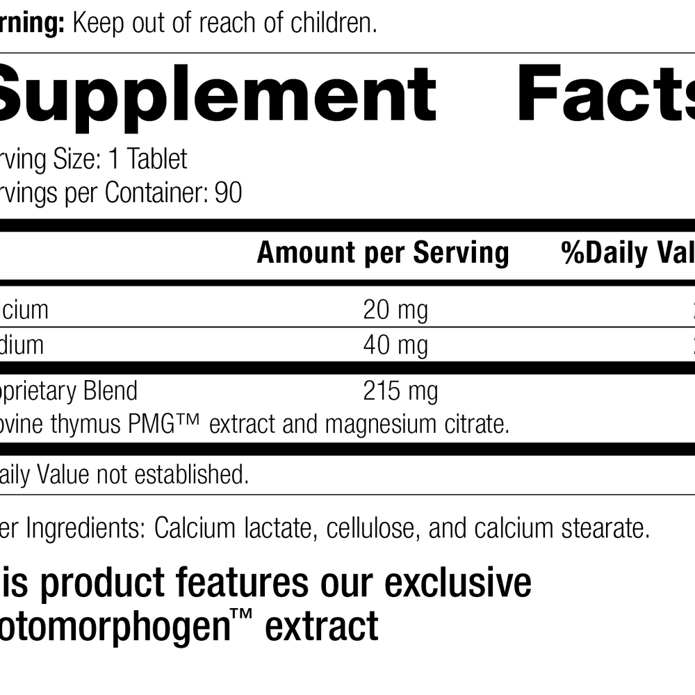 
                  
                    Thymus PMG®, 90 Tablets, Rev 15 Supplement Facts
                  
                