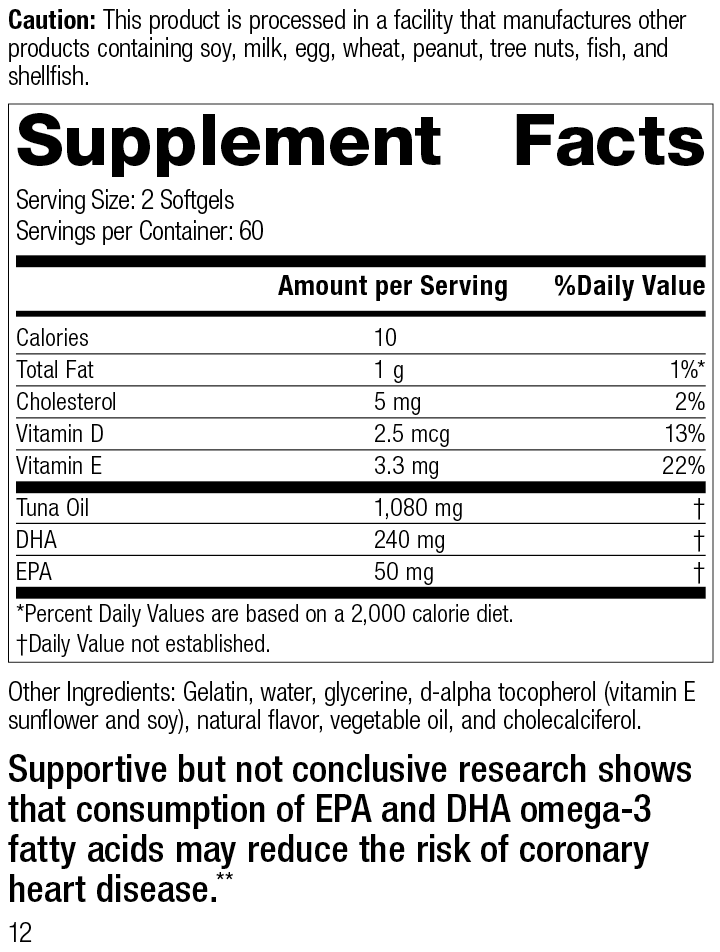 
                  
                    Tuna Omega-3 Chewable, 120 Softgels, Rev 12 Supplement Facts
                  
                