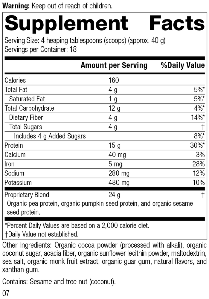 
                  
                    Veg-E Complete Pro™ Chocolate, 26 Ounces, Rev 07 Supplement Facts
                  
                