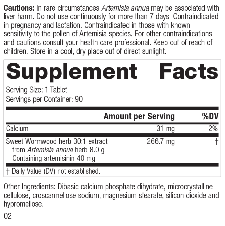 
                  
                    Artemisinin Forte Supplement Facts Label, Rev 01
                  
                