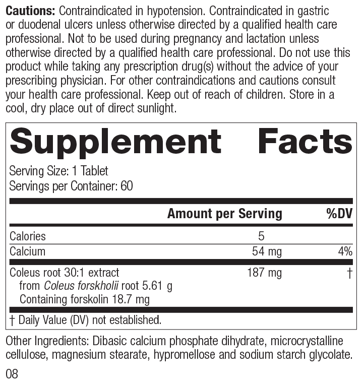 
                  
                    Coleus Forte, 60 Tablets, Rev 07 Supplement Facts
                  
                