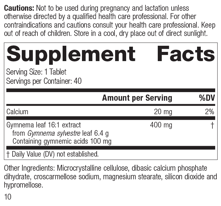 
                  
                    Gymnema, 40 Tablets, Rev 09 Supplement Facts
                  
                