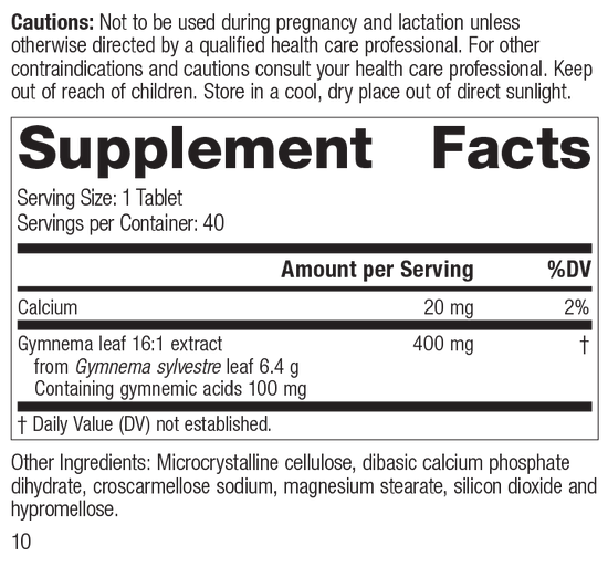 Gymnema, 40 Tablets, Rev 09 Supplement Facts