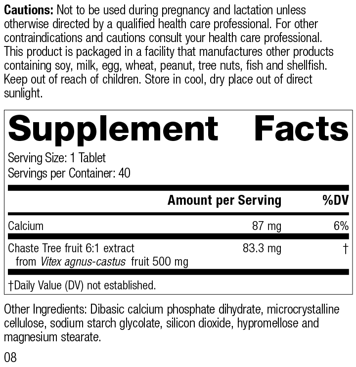 
                  
                    Chaste Tree, 40 Tablets, Rev 08 Supplement Facts Image
                  
                