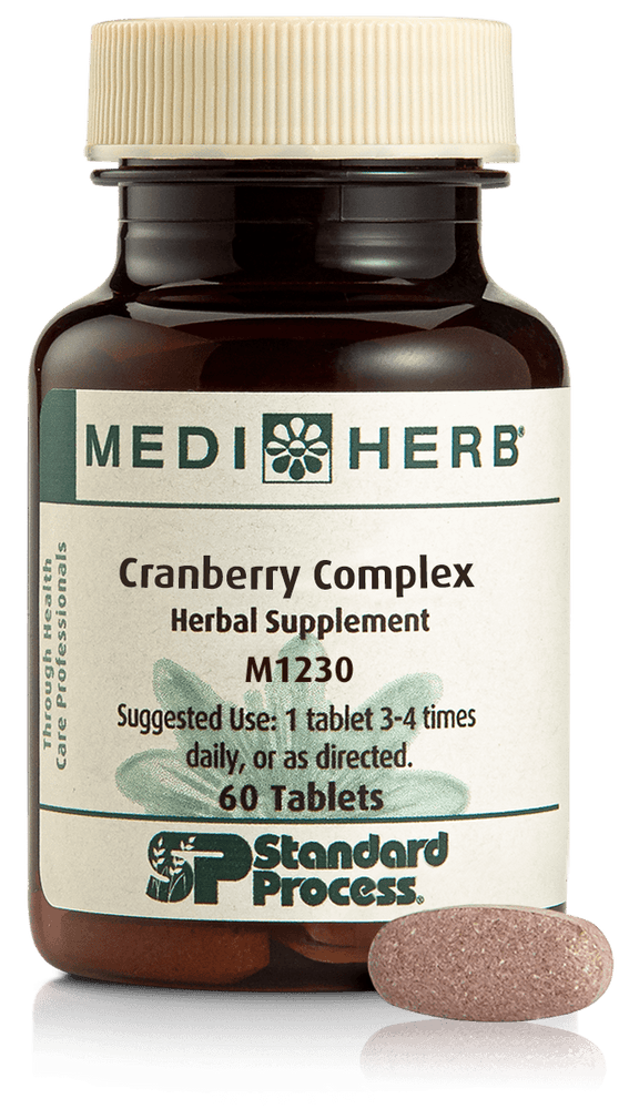 
                  
                    A bottle of Cranberry Complex next to a tablet.
                  
                