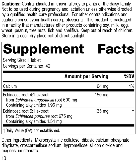 Echinacea Premium, 40 Tablets, Rev 10 Supplement Facts