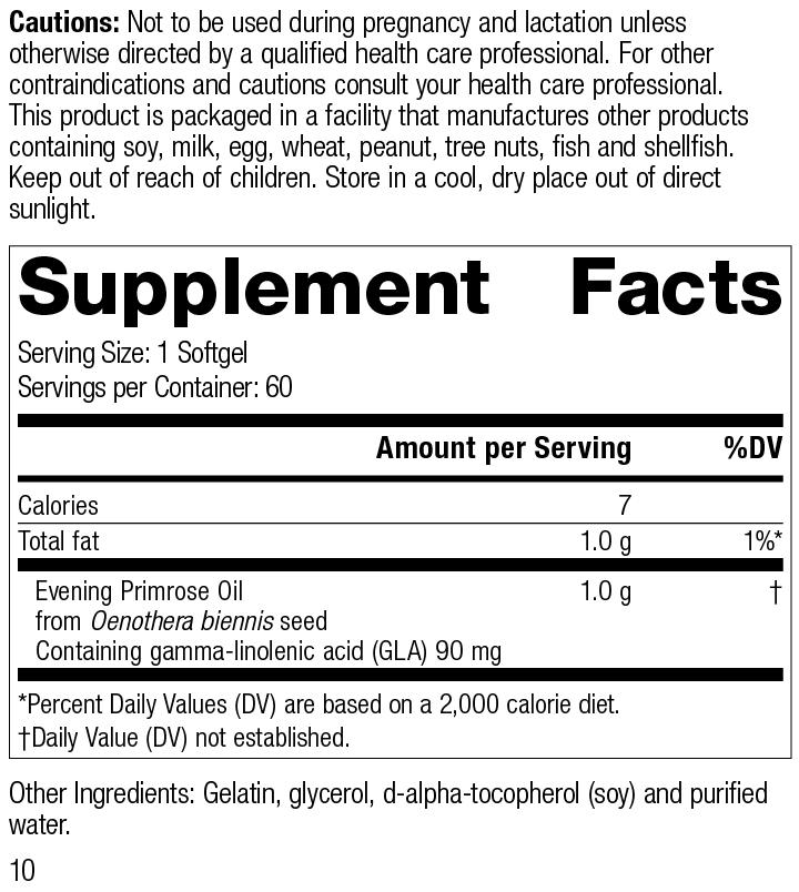 
                  
                    Evening Primrose Oil, 60 Capsules, Rev 10 Supplement Facts
                  
                