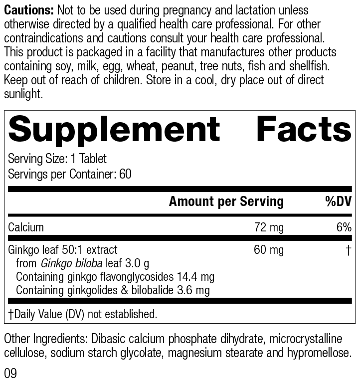 
                  
                    Ginkgo Forte, 60 Tablets, Rev 09 Supplement Facts
                  
                