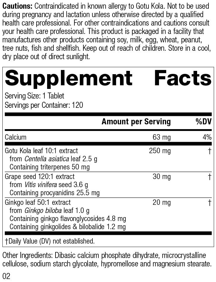 
                  
                    Gotu Kola Complex, 120 Tablets, Rev 02 Supplement Facts
                  
                
