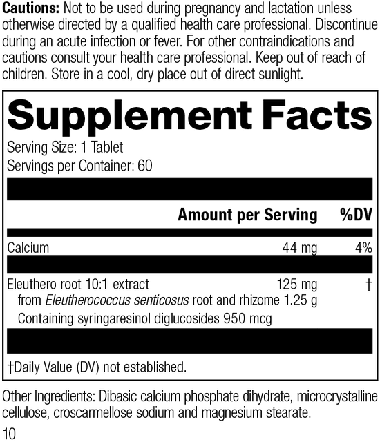 Eleuthero, 60 Tablets, Rev 10 Supplement Facts