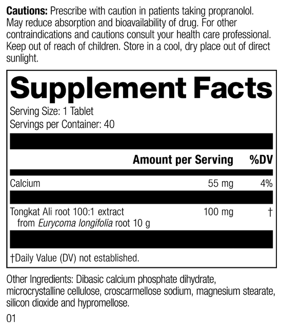 Tongkat Ali, 40 Tablets, Rev 01 Supplement Facts