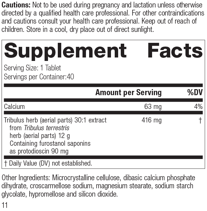 
                  
                    Tribulus, 40 Tablets, Rev 10 Supplement Facts
                  
                